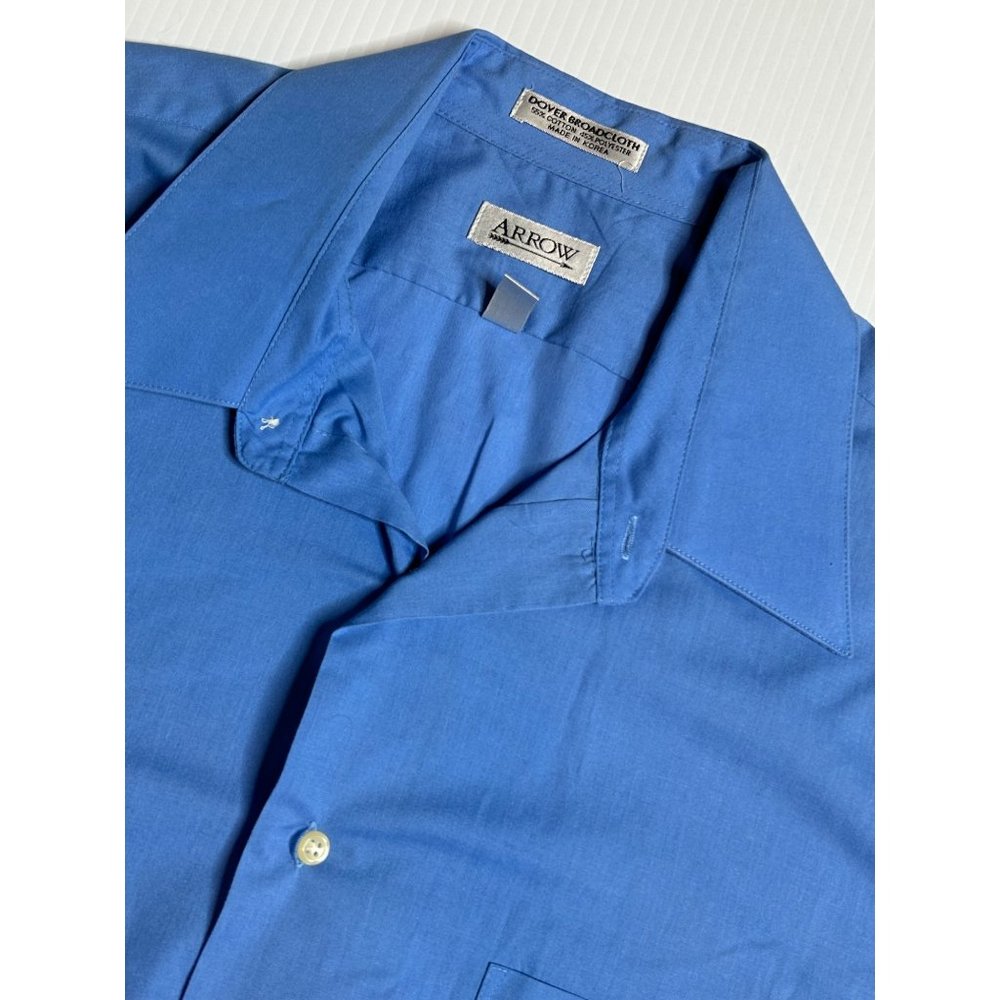 Arrow Men's Dover Broadcloth Blue Short Sleeve Button Up Business Shirt Size XL